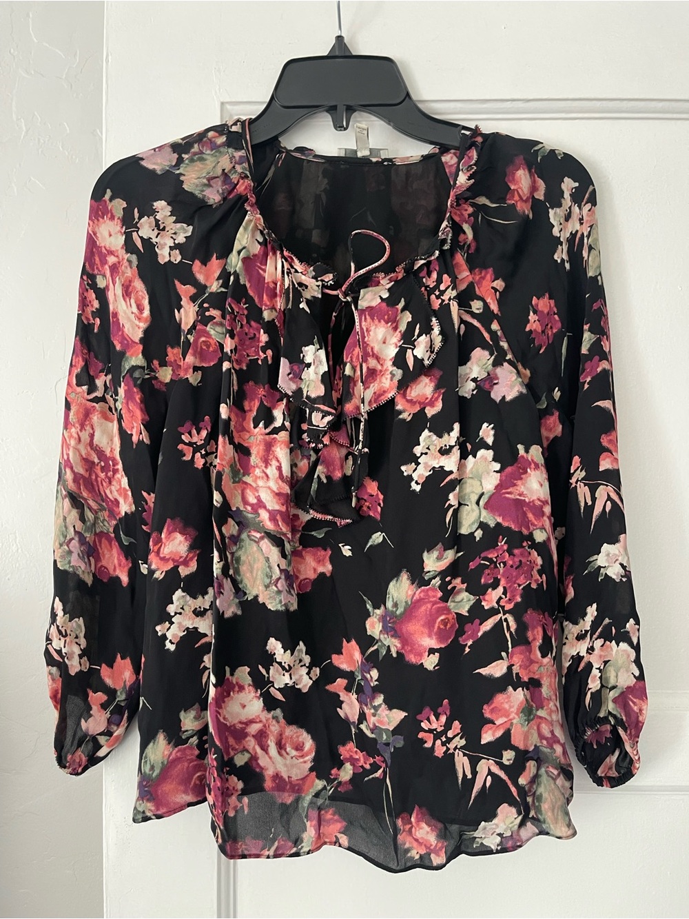 Joie black silk floral blouse xxs